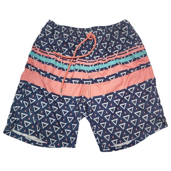 Mens Swim Trunks Size L Medium Length Vintage Style Geometric Striped Print - Picture 1 of 3
